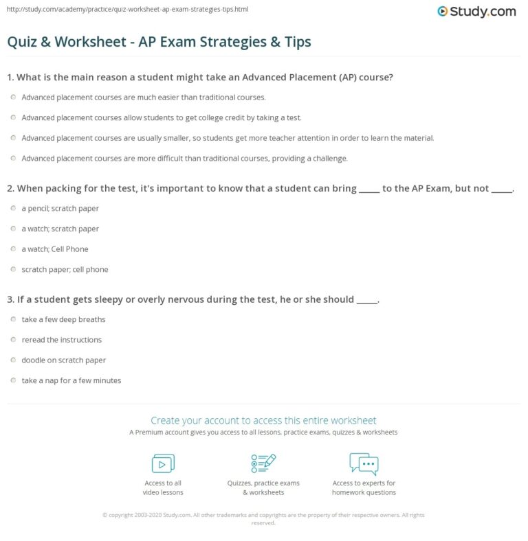 Quiz Worksheet AP Exam Strategies Tips Study