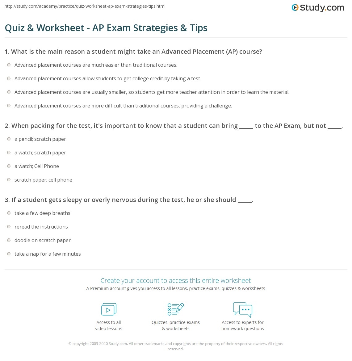 Quiz Worksheet AP Exam Strategies Tips Study