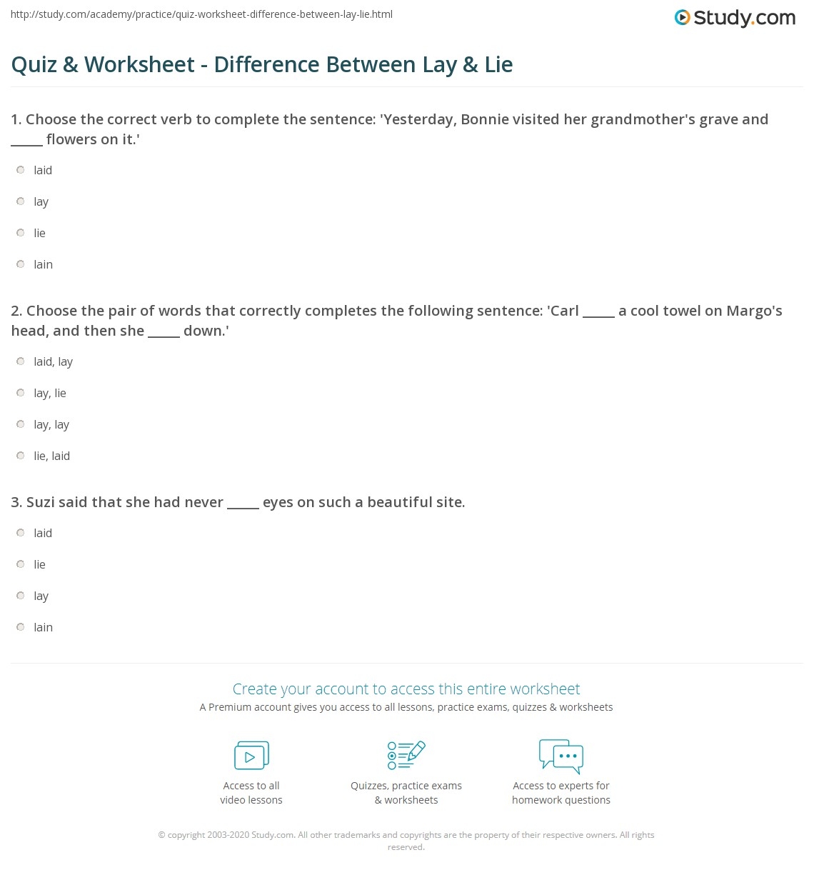 Quiz Worksheet Difference Between Lay Lie Study Quiz Worksheet Difference Between Lay Lie Study