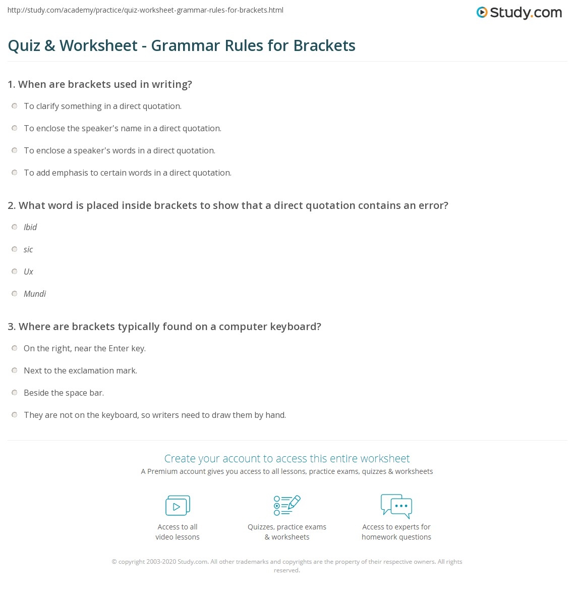 Quiz Worksheet Grammar Rules For Brackets Study Quiz Worksheet Grammar Rules For Brackets Study