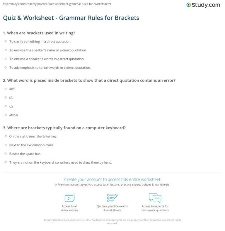 Quiz Worksheet Grammar Rules For Brackets Study