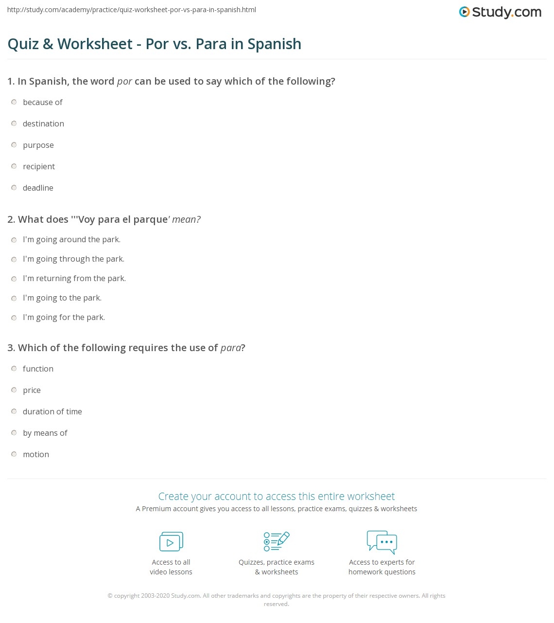 Quiz Worksheet Por Vs Para In Spanish Study Quiz Worksheet Por Vs Para In Spanish Study