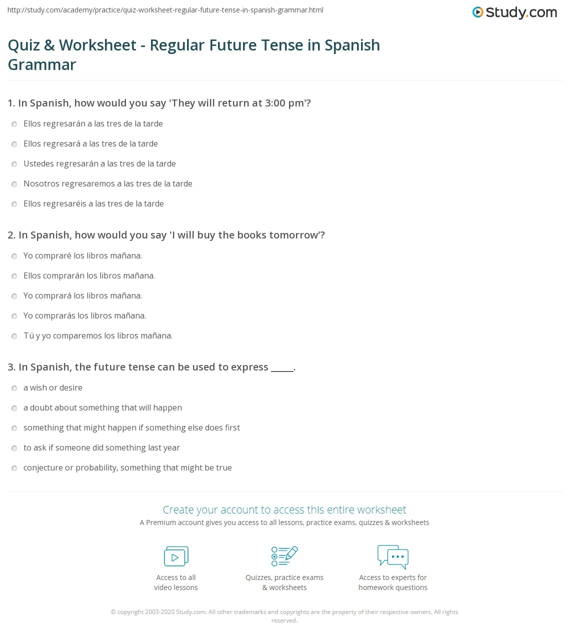 Quiz Worksheet Regular Future Tense In Spanish Grammar Study Quiz Worksheet Regular Future Tense In Spanish Grammar Study