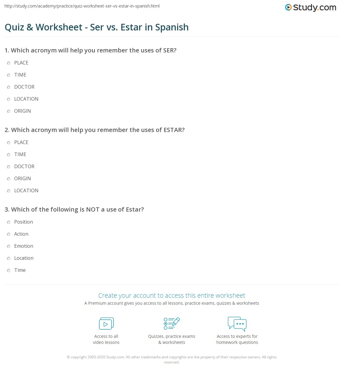 Quiz Worksheet Ser Vs Estar In Spanish Study