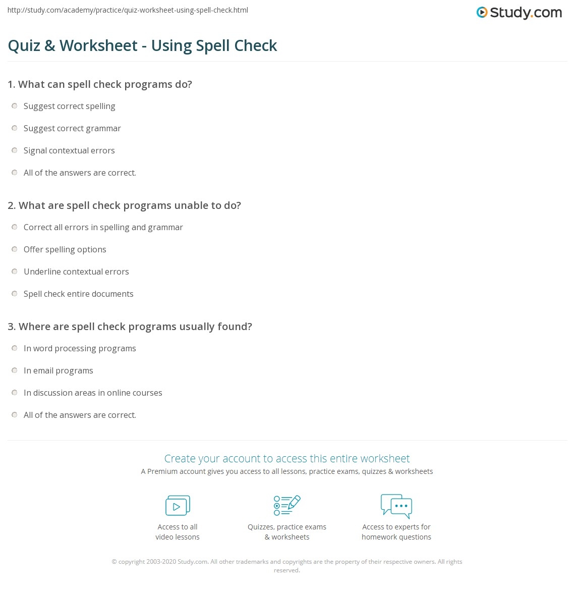 Quiz Worksheet Using Spell Check Study Quiz Worksheet Using Spell Check Study