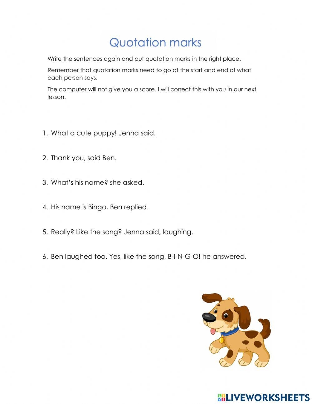 Quotation Marks Free Interactive Worksheets 1997067