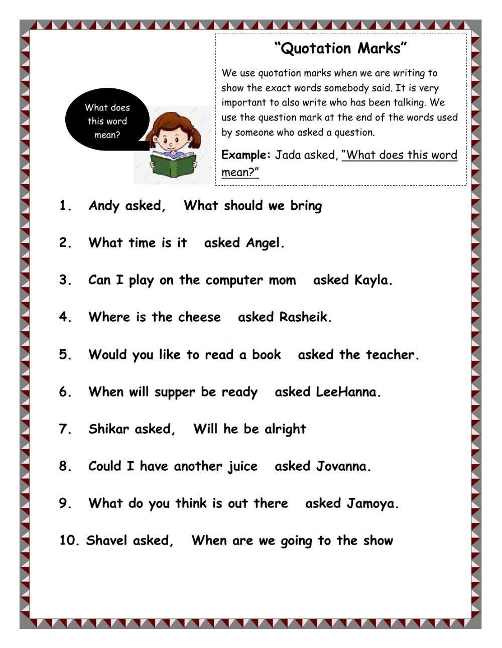 Grammar Worksheets Quotation Marks