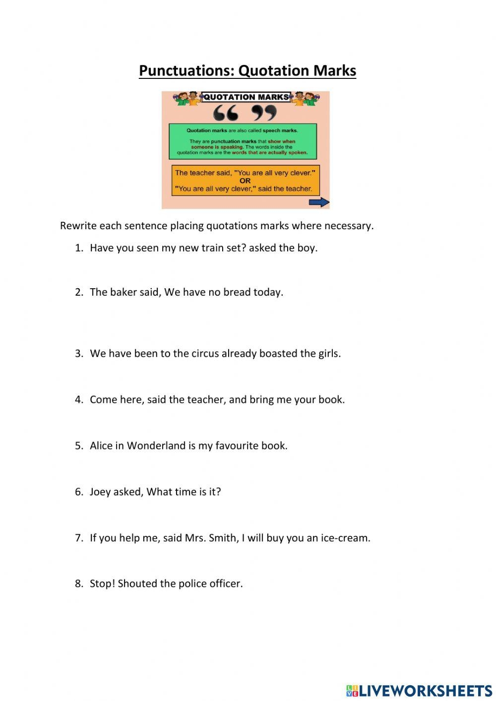 Quotation Marks Free Interactive Worksheets 961543