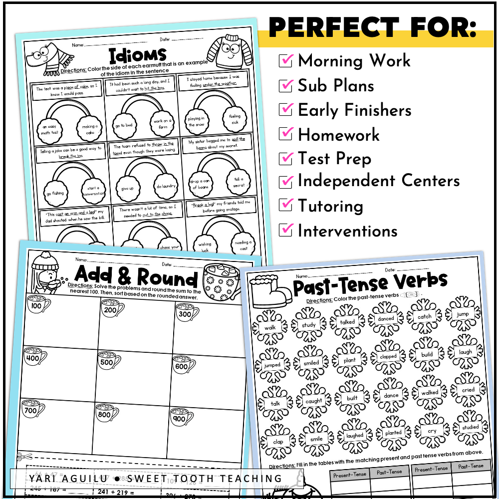 Reading Grammar Math 3rd Grade Review Worksheets
