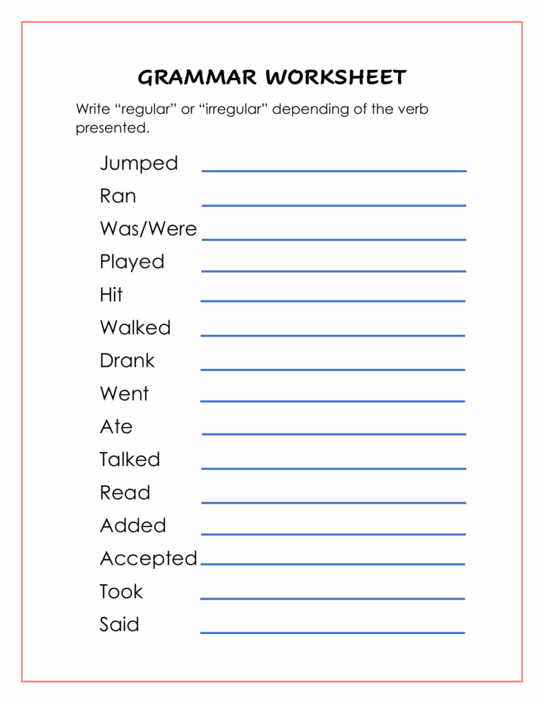Regular And Irregular Verbs Worksheet