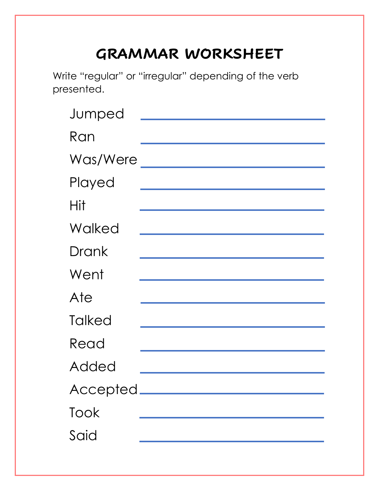 Regular And Irregular Verbs Worksheet