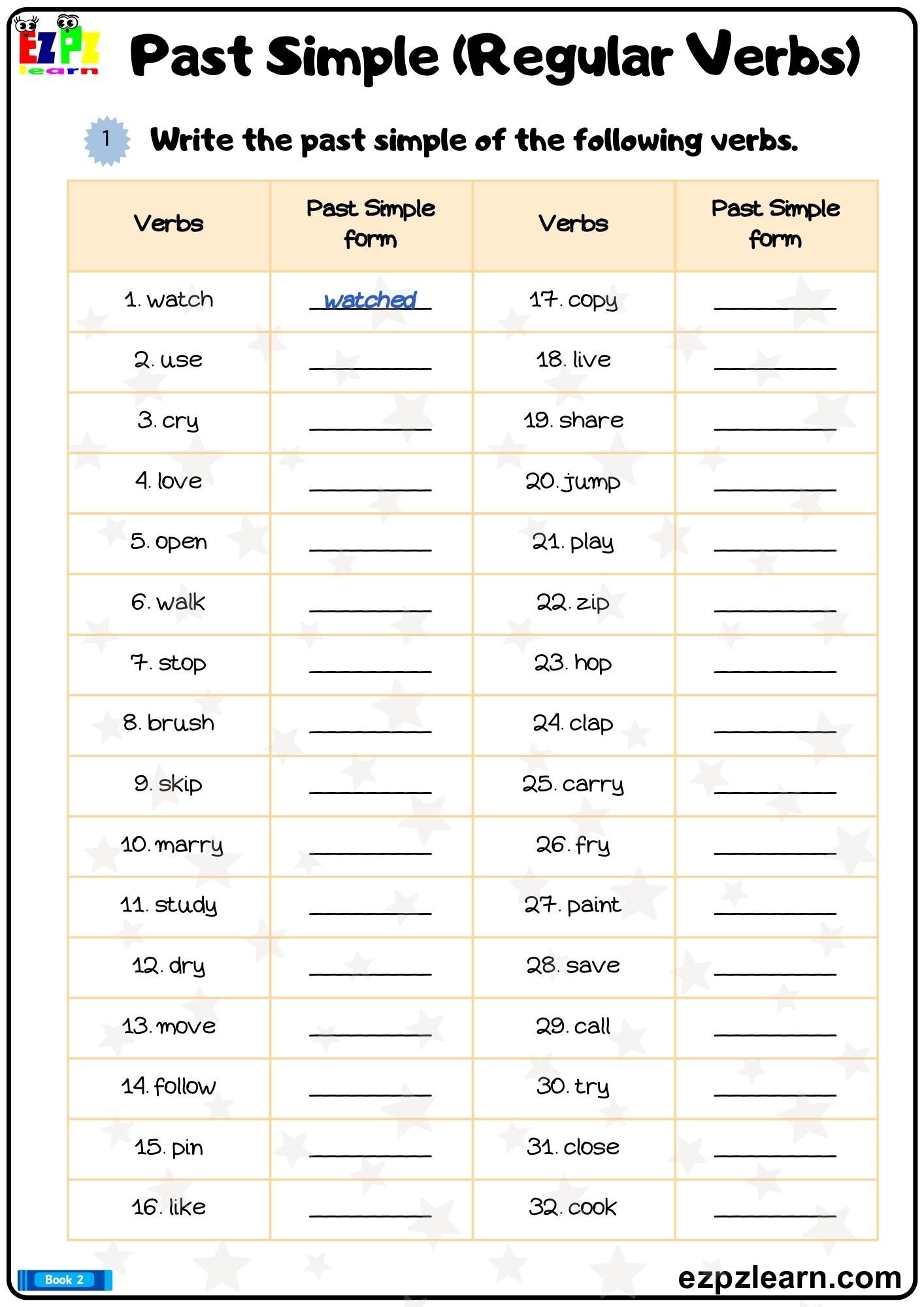 Regular Verbs Simple Past Ezpzlearn