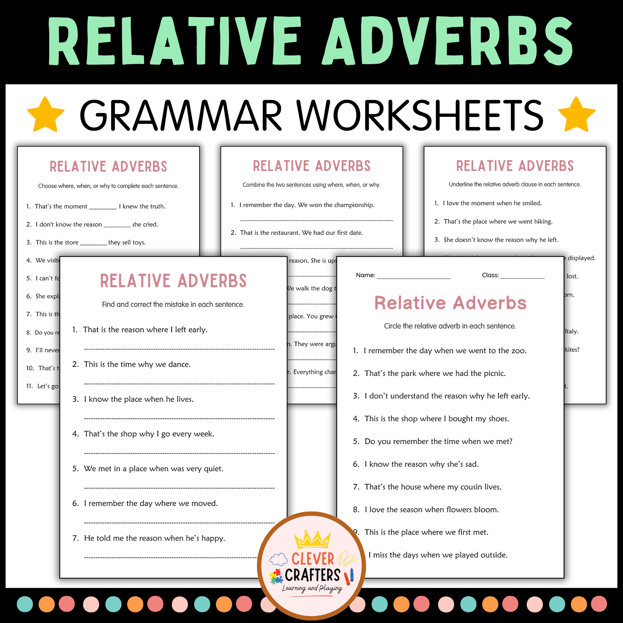 Relative Adverbs Practice Grammar Worksheets For Grade 2 3 4 Made By Teachers