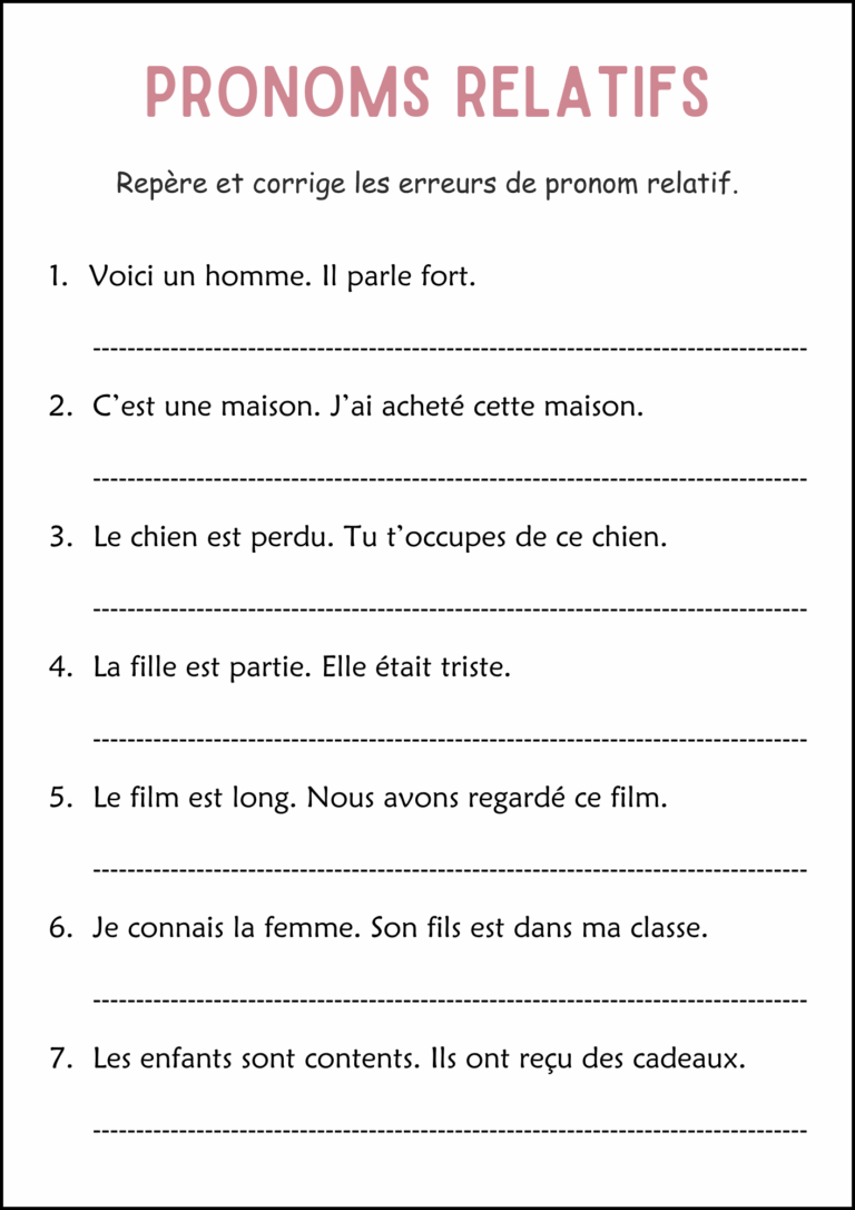 Relative Pronouns Practice Grammar Worksheets In French For Grade 2 3 4 Made By Teachers