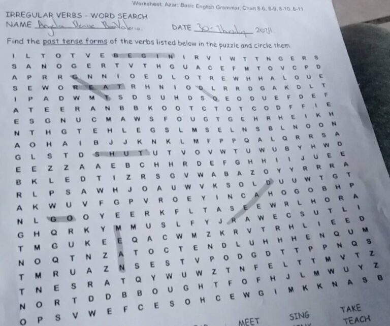 Resuelto Worksheet Azar Basic English Grammar Chart 8 6 8 9 8 10 8 11 IRREGULAR VERBS WORD