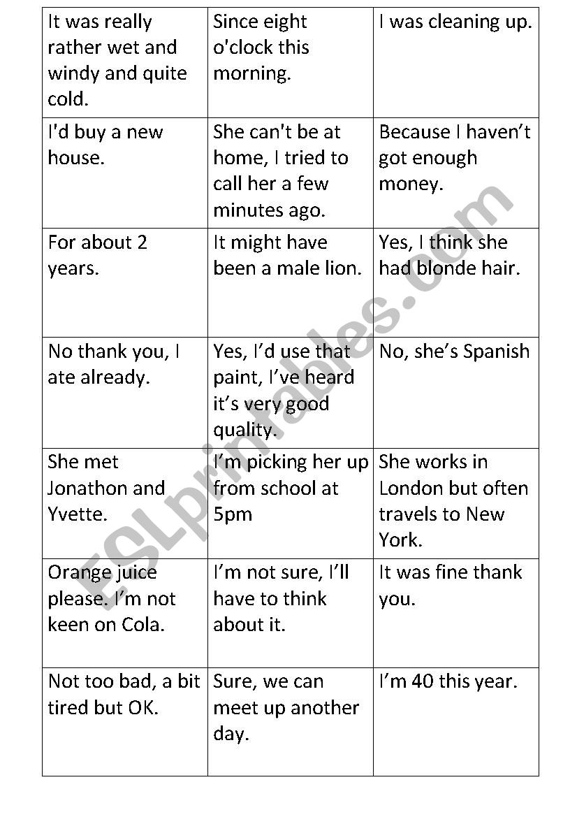 Reverse Question Game ESL Worksheet By Ninahudd