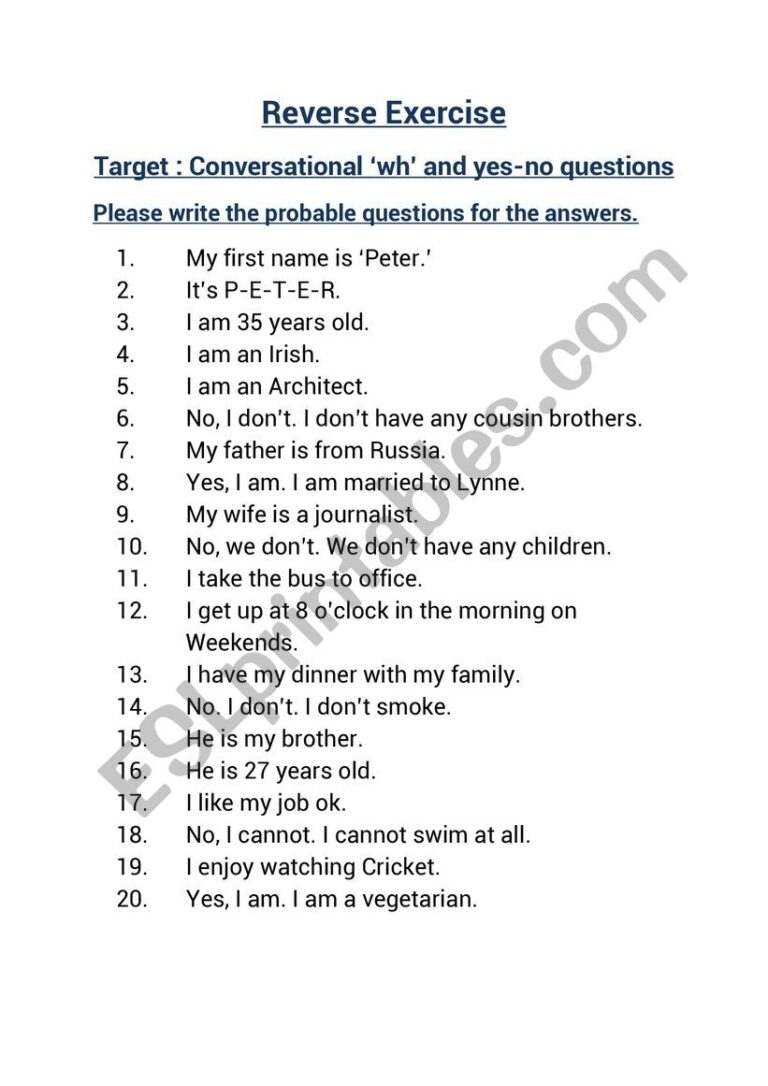 Reverse Questions Exercise ESL Worksheet By Kutub