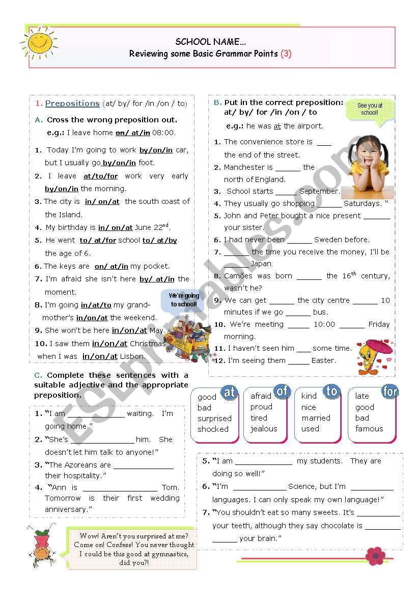 Reviewing Some Basic Grammar Points 3 Focus On Prepositions Intermediate And Lower Advanced Students ESL Worksheet By Mena22