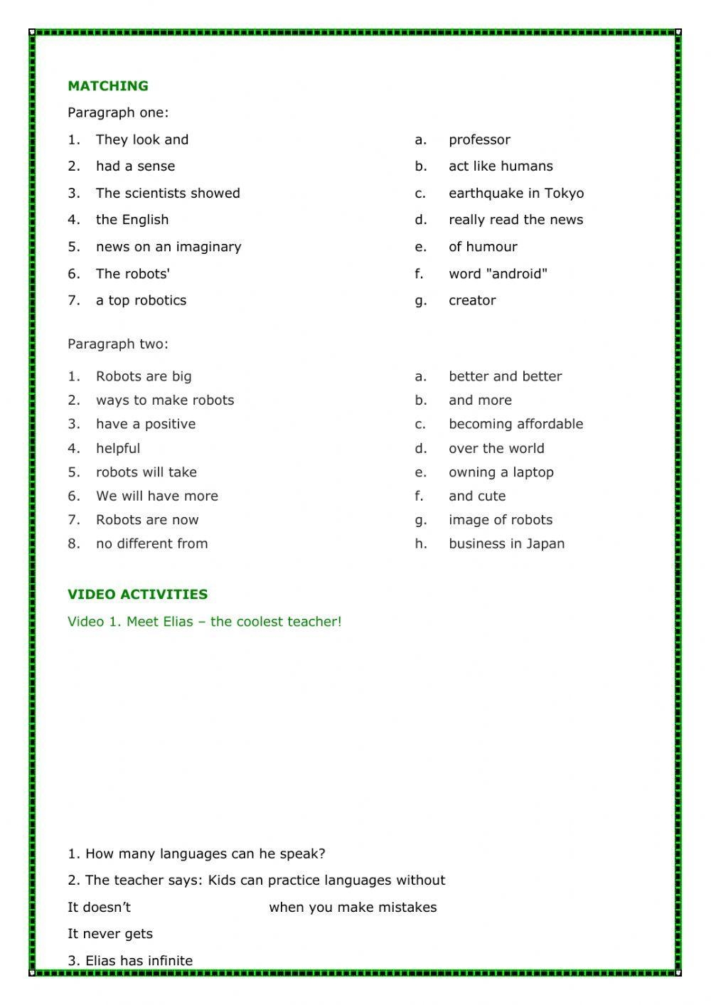 Robots Free Interactive Worksheets 285504