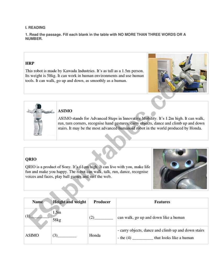 Robots In The Future ESL Worksheet By Lisacute