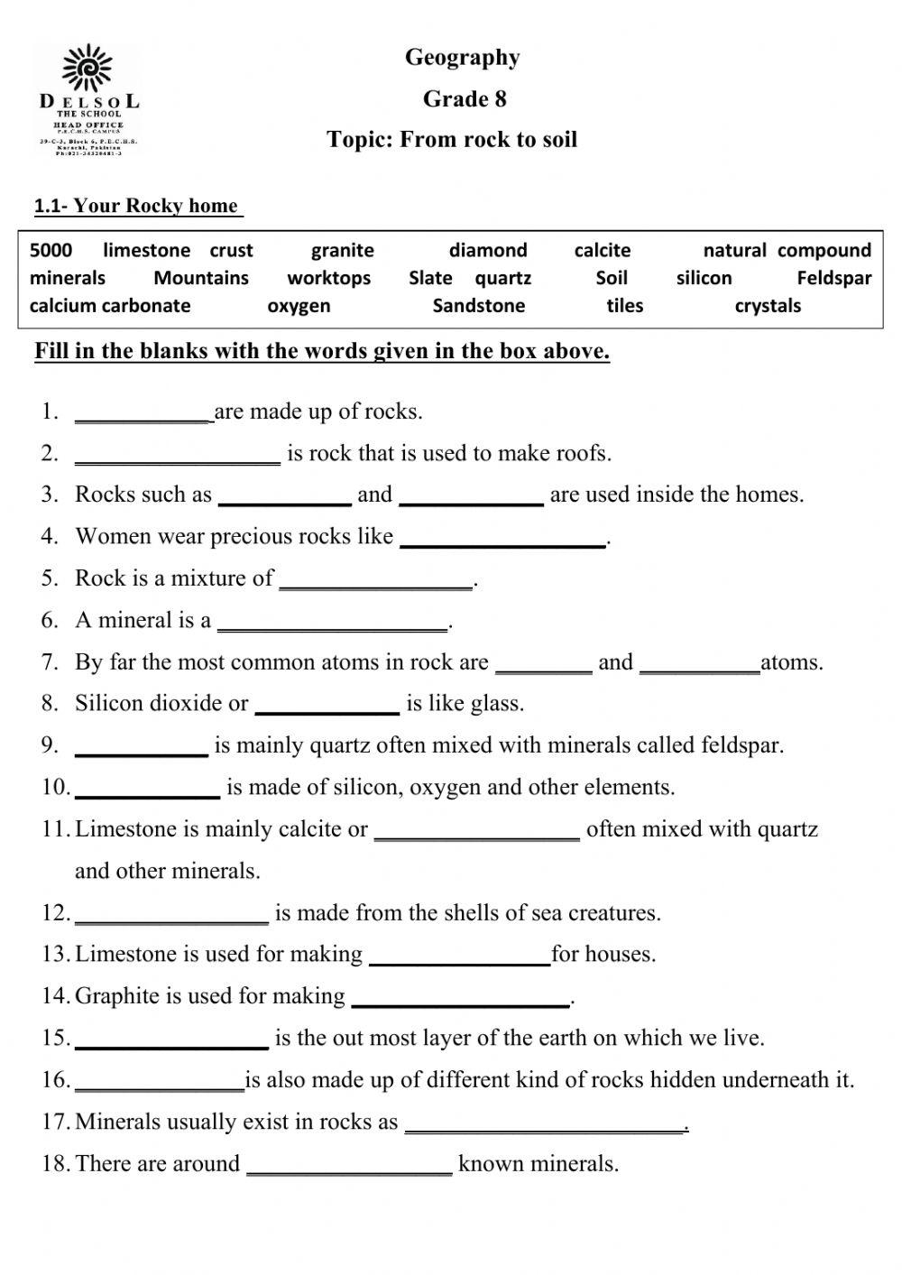 Rocks Free Interactive Worksheets 330789
