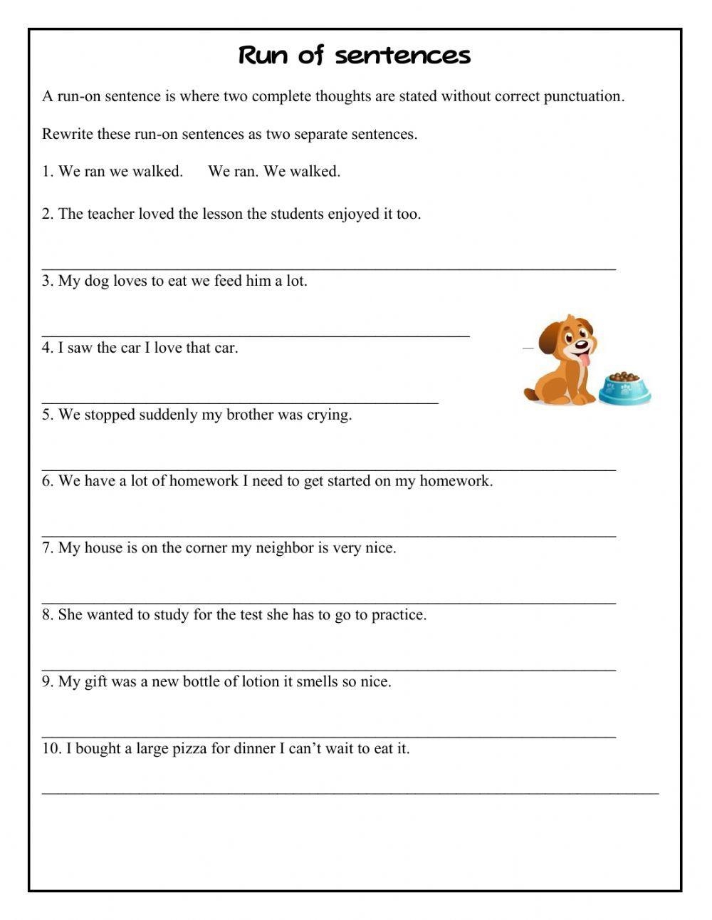 Grammar Run On Sentences Worksheets
