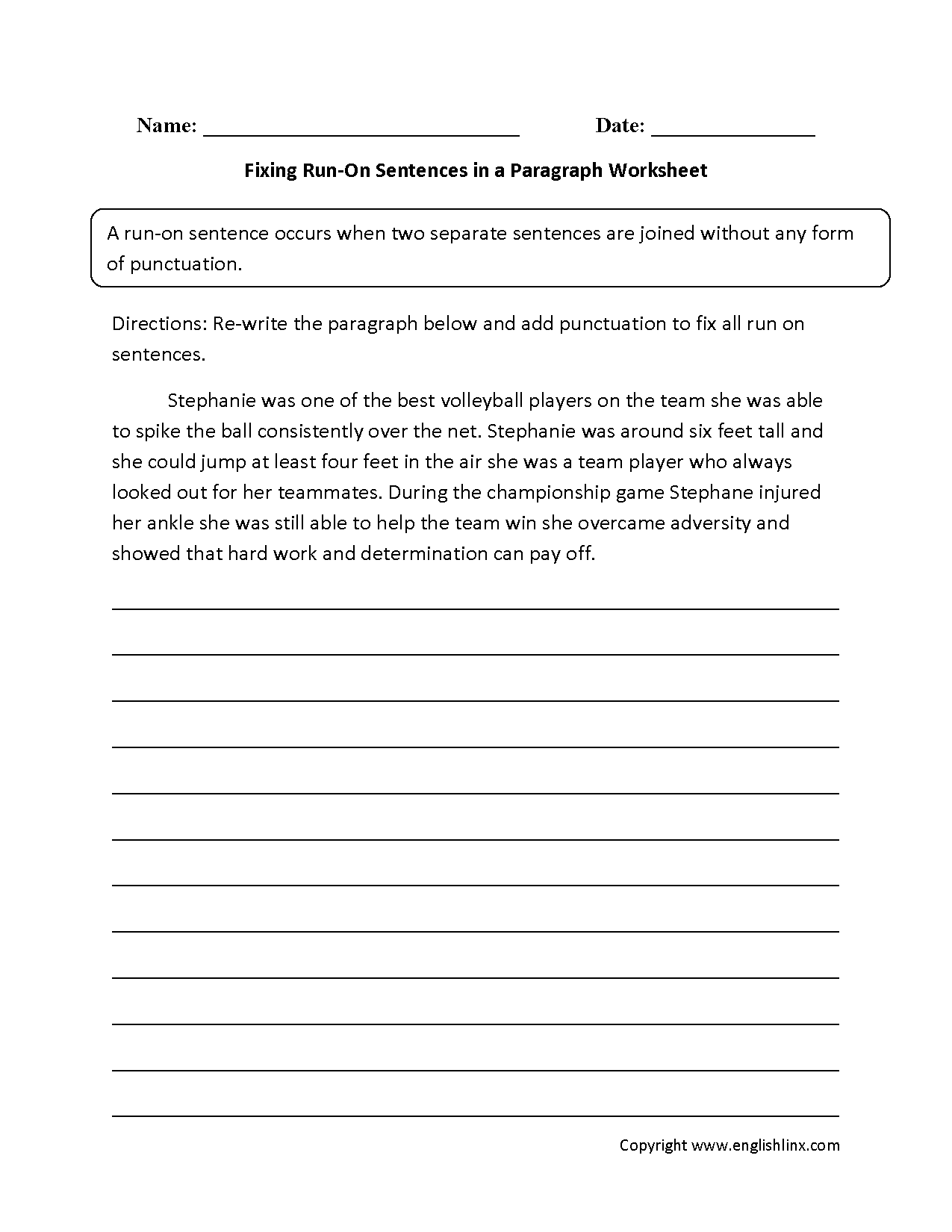 Run On Sentences Worksheets Fixing Paragraphs With Run On 