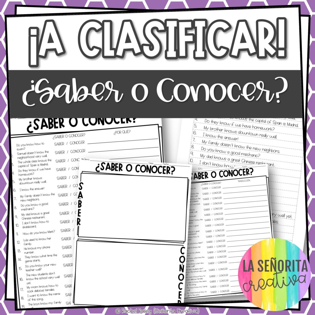 Saber O Conocer Spanish Sorting Activity And Worksheets Se orita Creativa