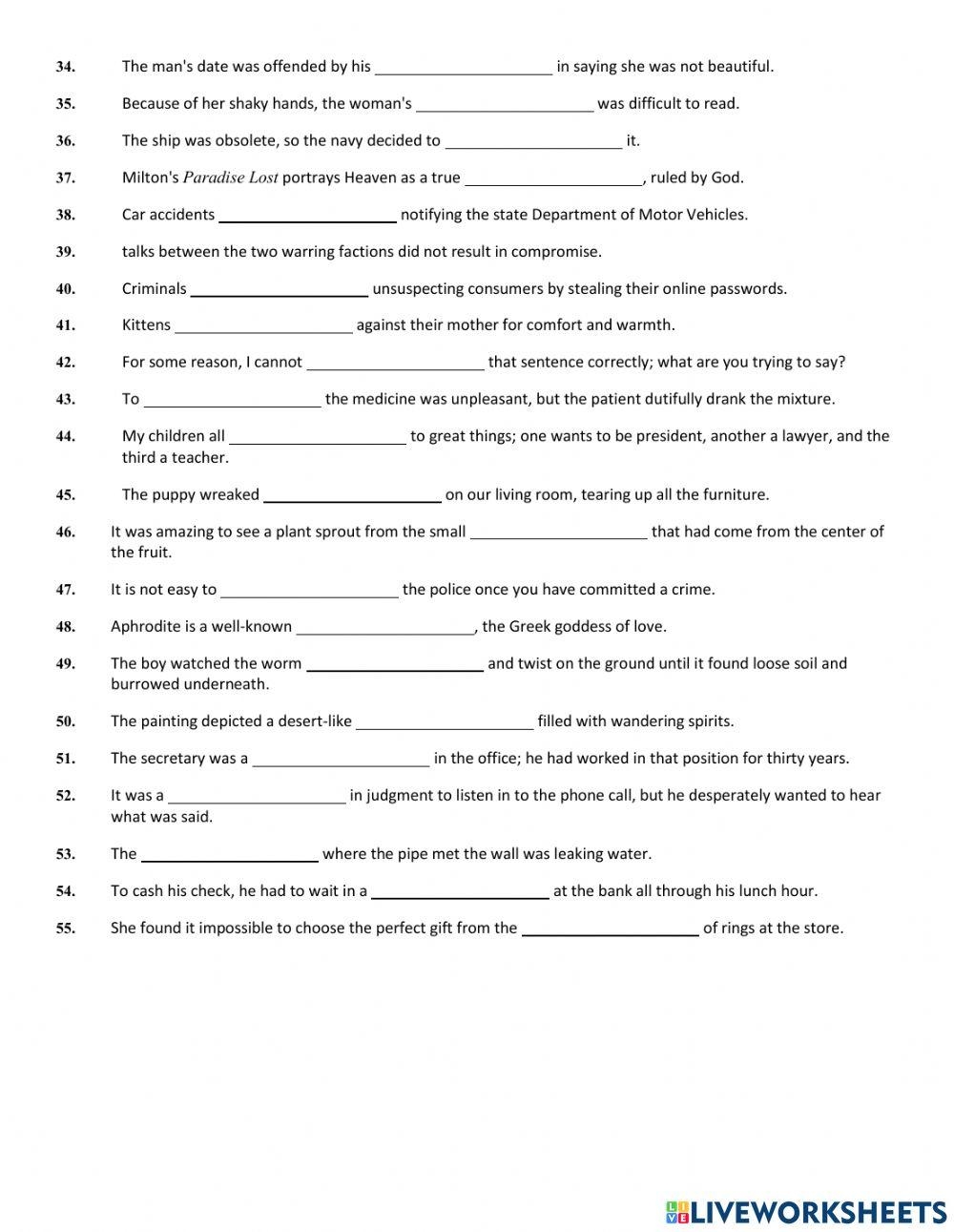 SAT Vocabulary Free Interactive Worksheets 5000209
