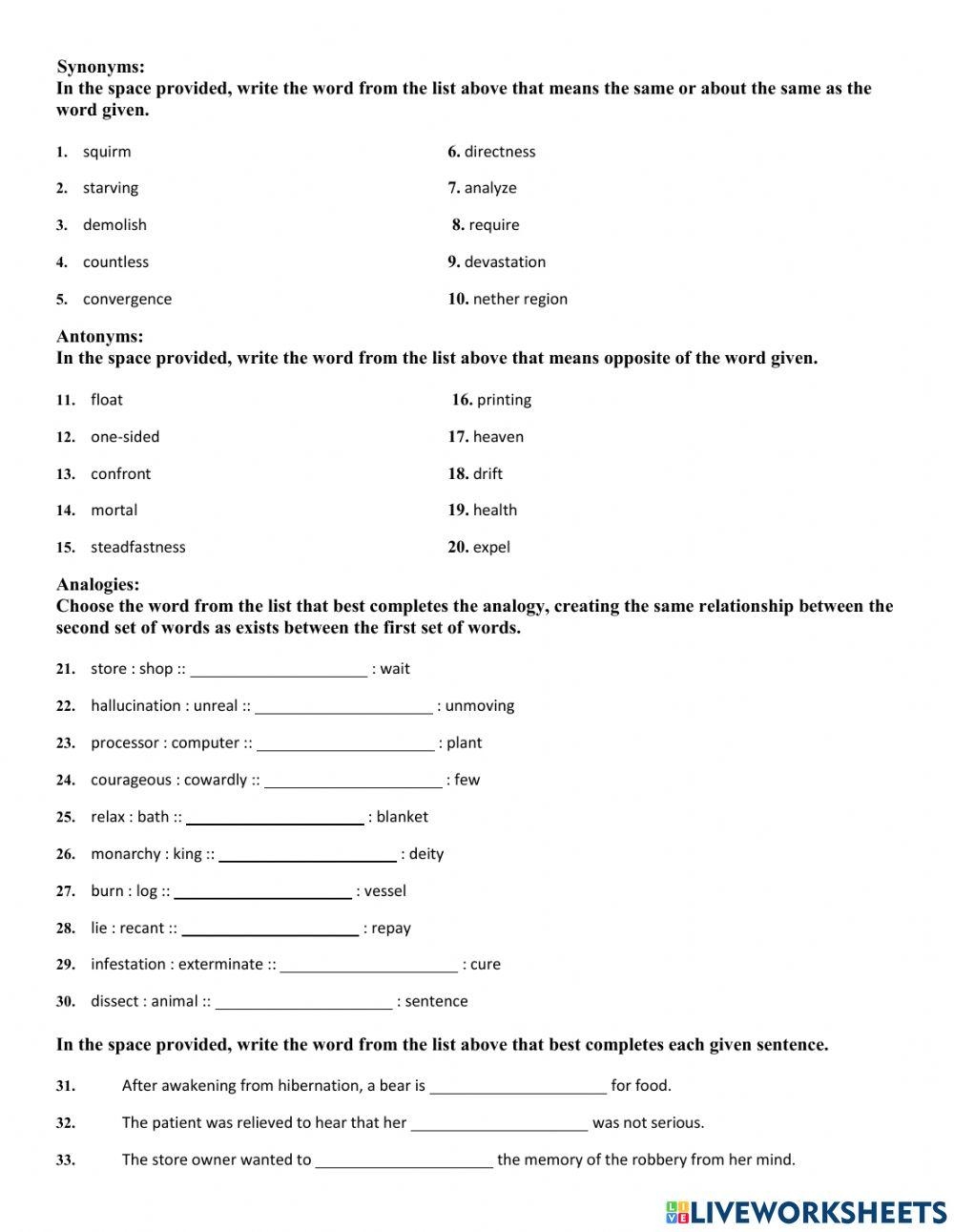 SAT Vocabulary Free Interactive Worksheets 5000209