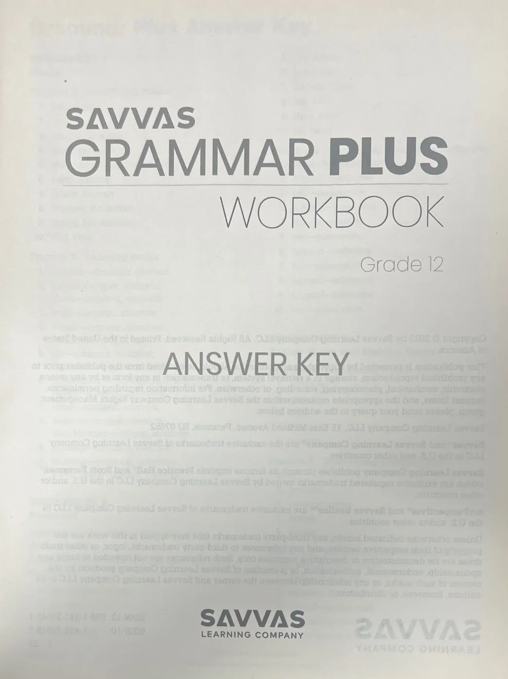 Savvas Grammar Plus Workbook Grade 12 Answer Key C 2023 9781418398491 1418398497 Walmart