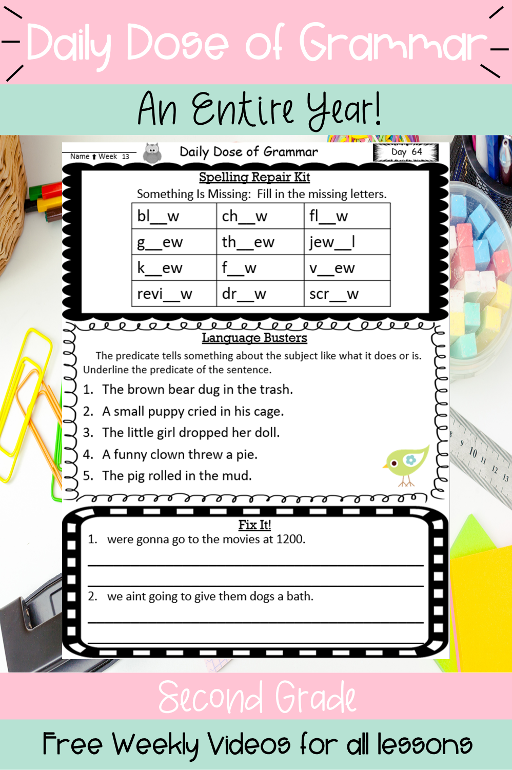 Second Grade Grammar Skills Daily Dose Bundle Standards Assessments Write Bright Lady
