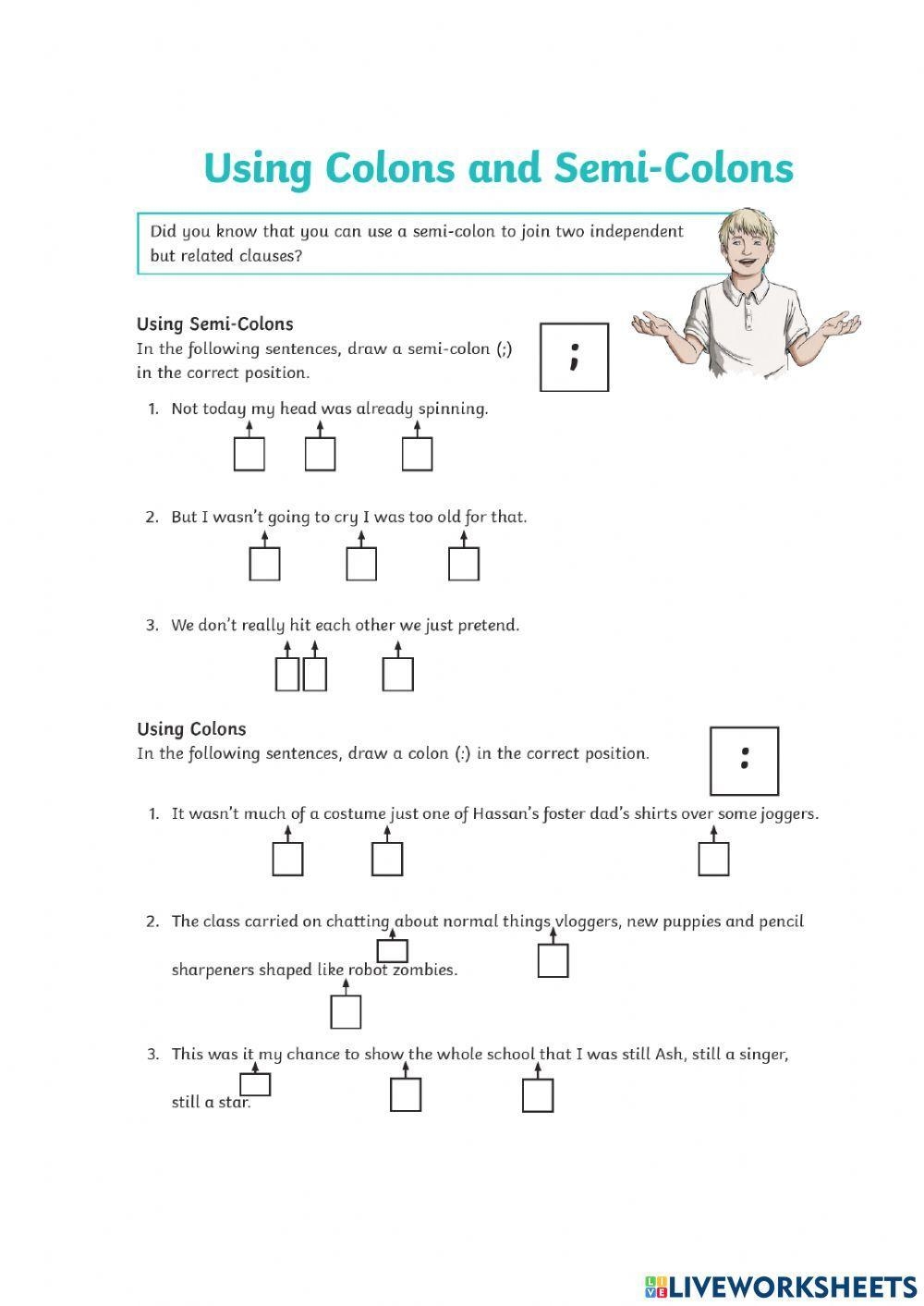 semi colons u0026 c free interactive worksheets 1573067