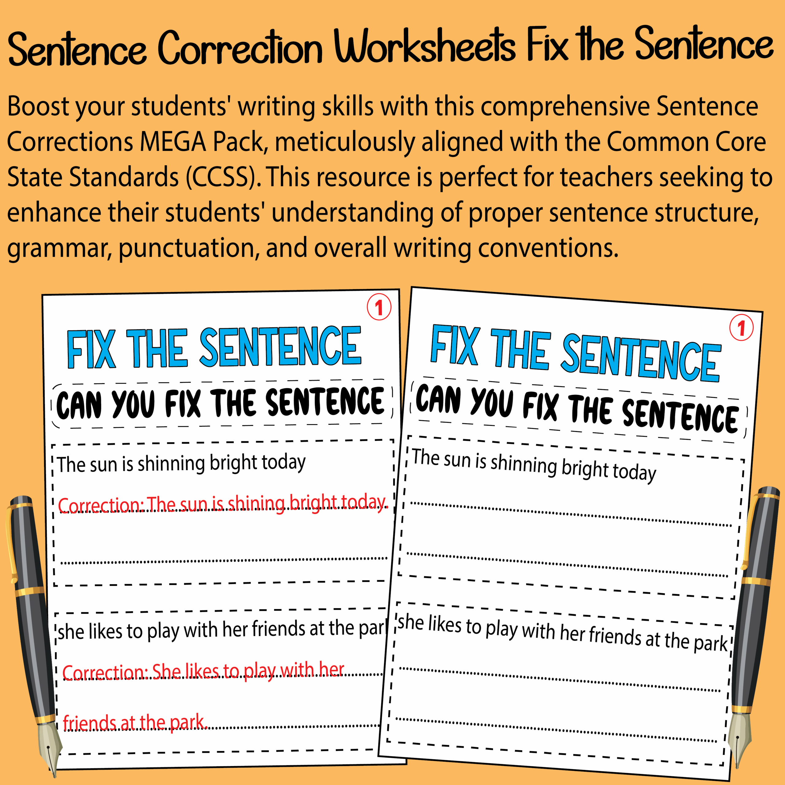 Sentence Correction Worksheets Fix The Sentence Kindergarten 100 Sentences Sentence Correction Worksheets Fix The Sentence Kindergarten 100 Sentences