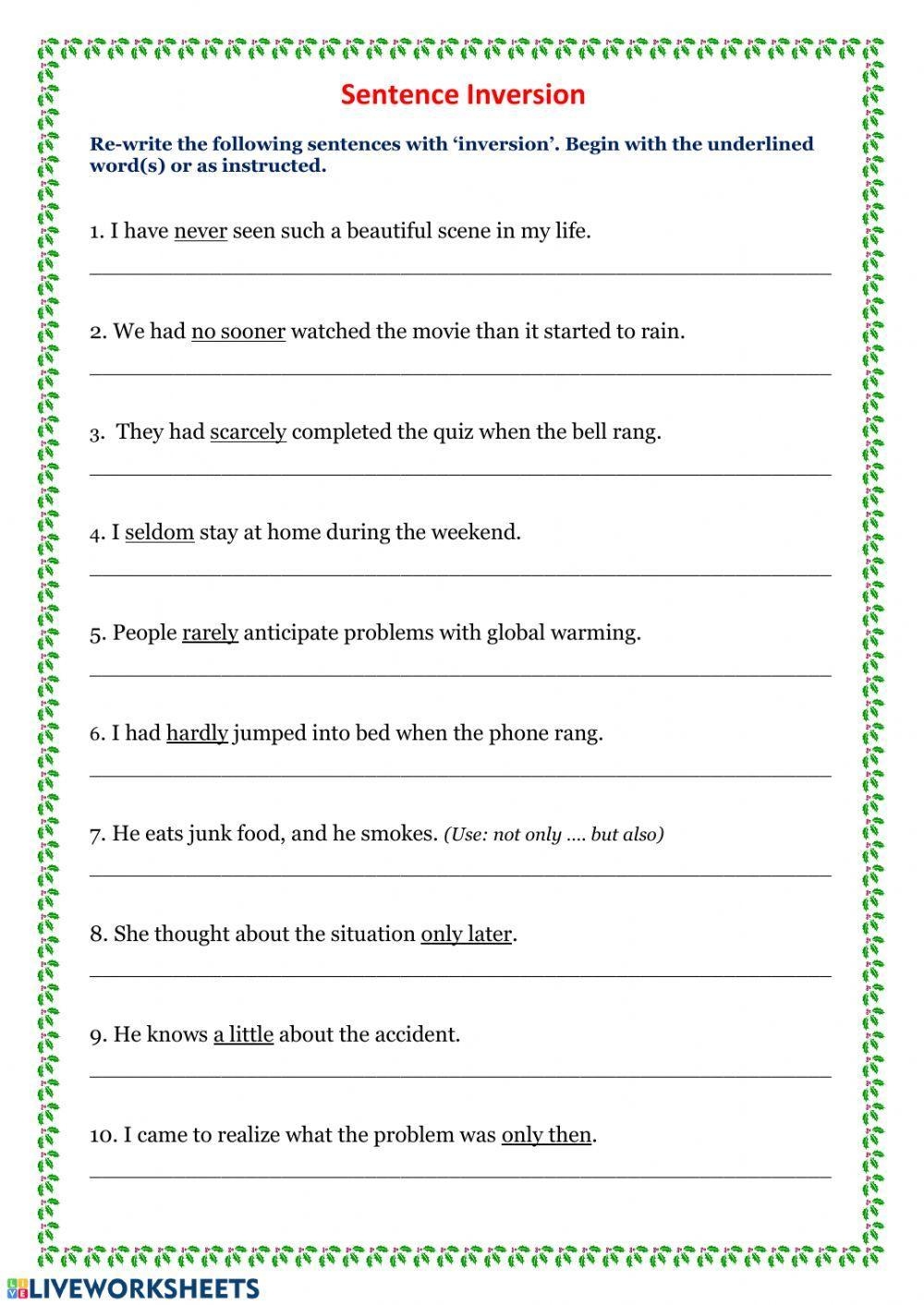 Sentence Invers Free Interactive Worksheets 55530