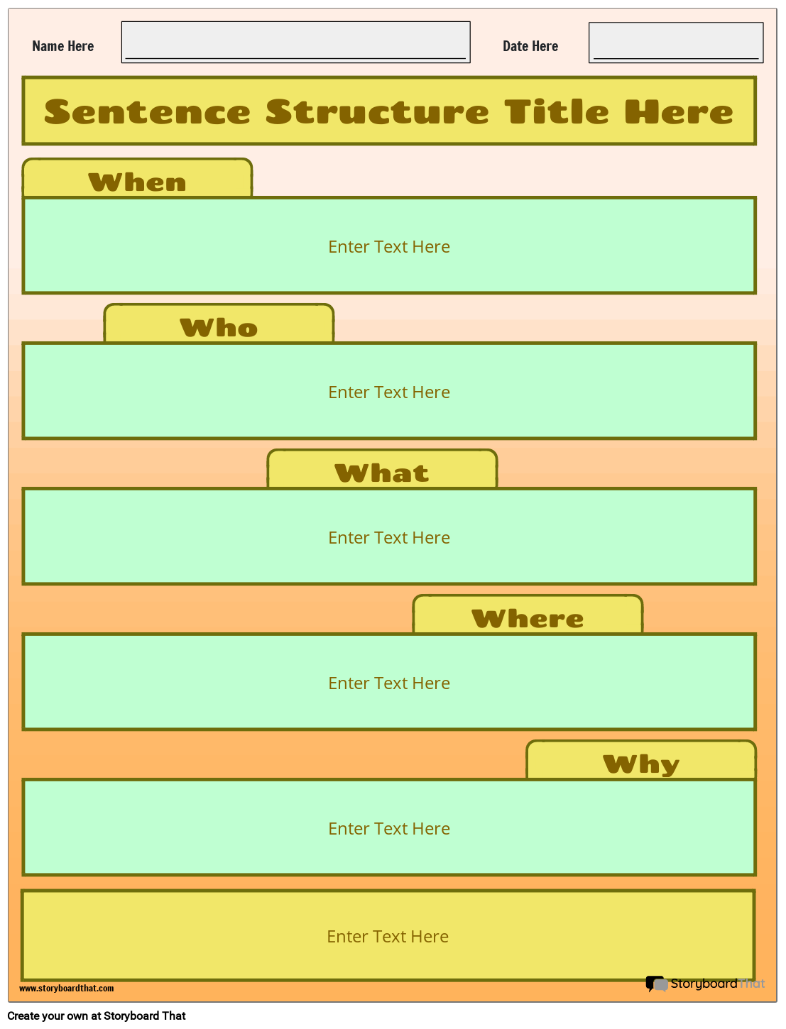 Sentence Structure Worksheets Create With Storyboard That