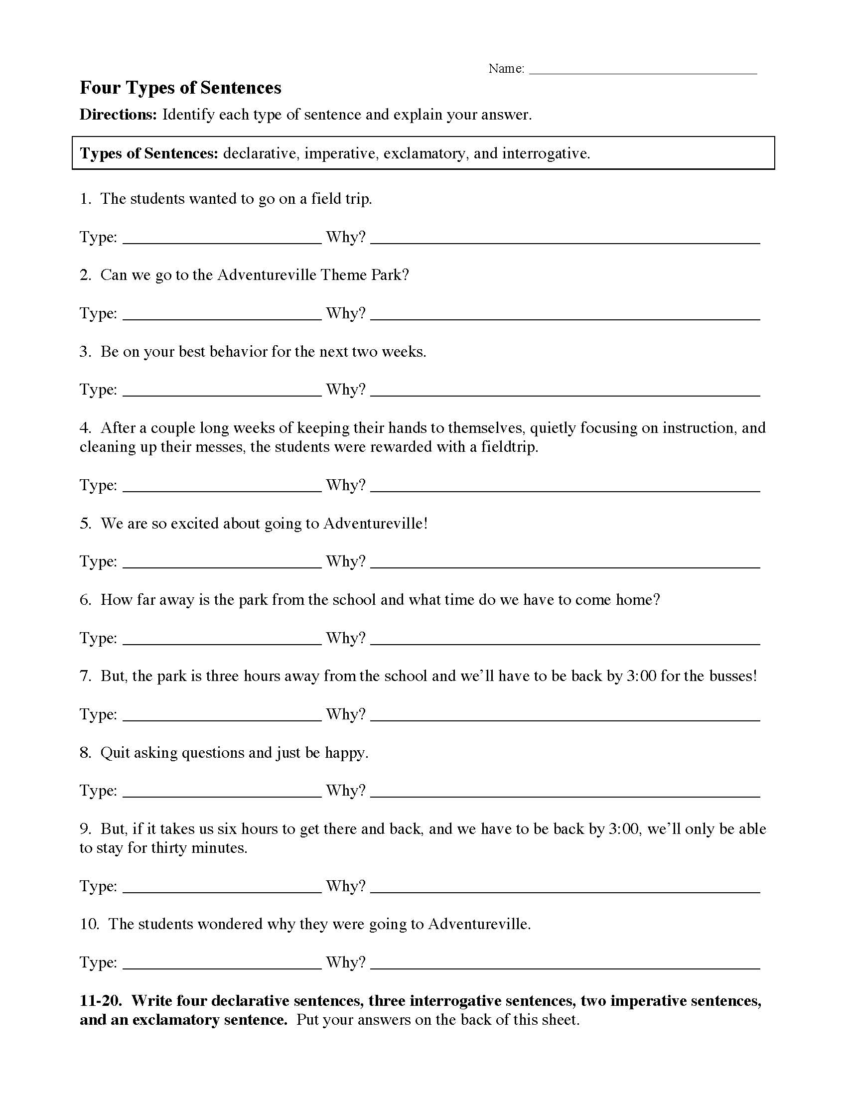 Sentence Structure Worksheets Language Arts Activities