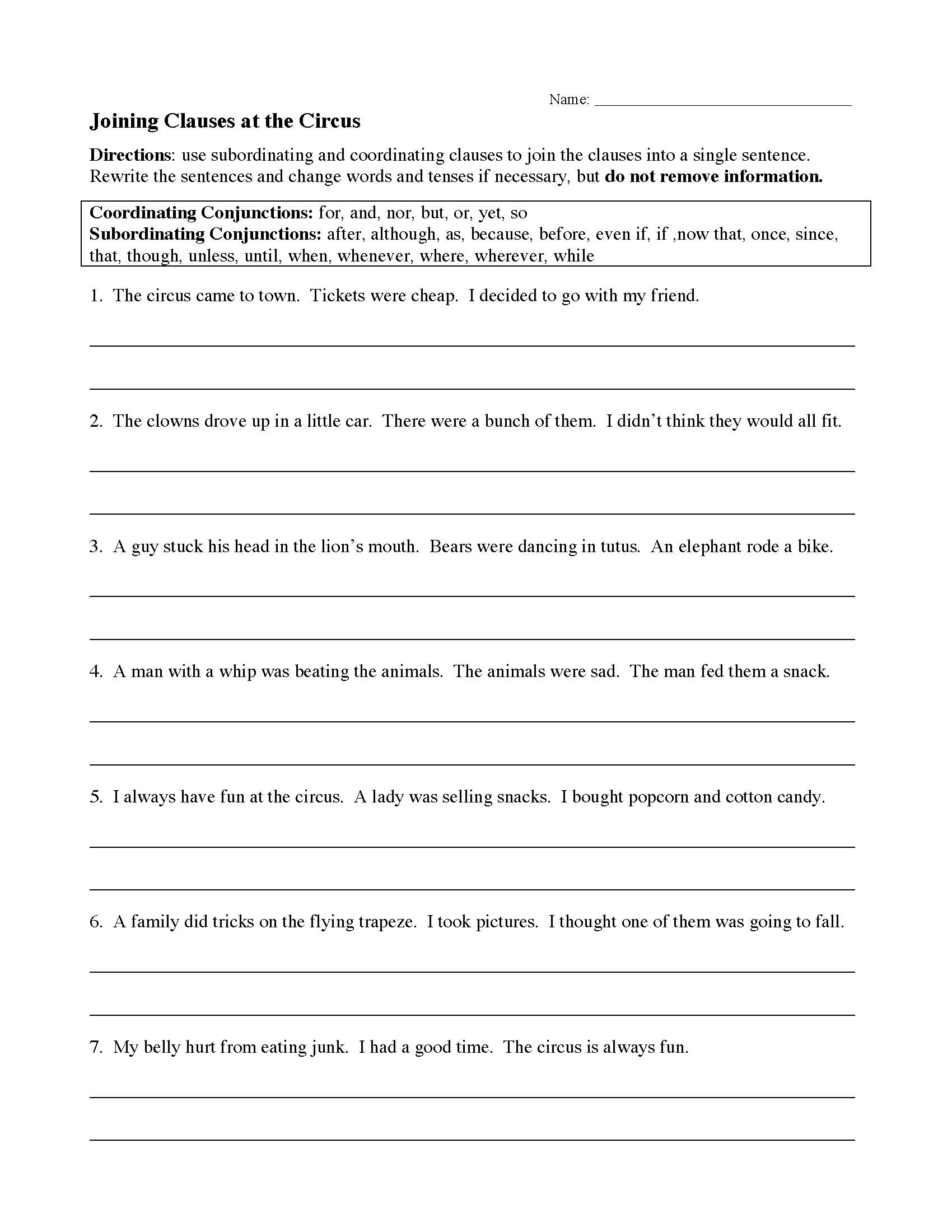 Grammar Worksheets Sentence Structure