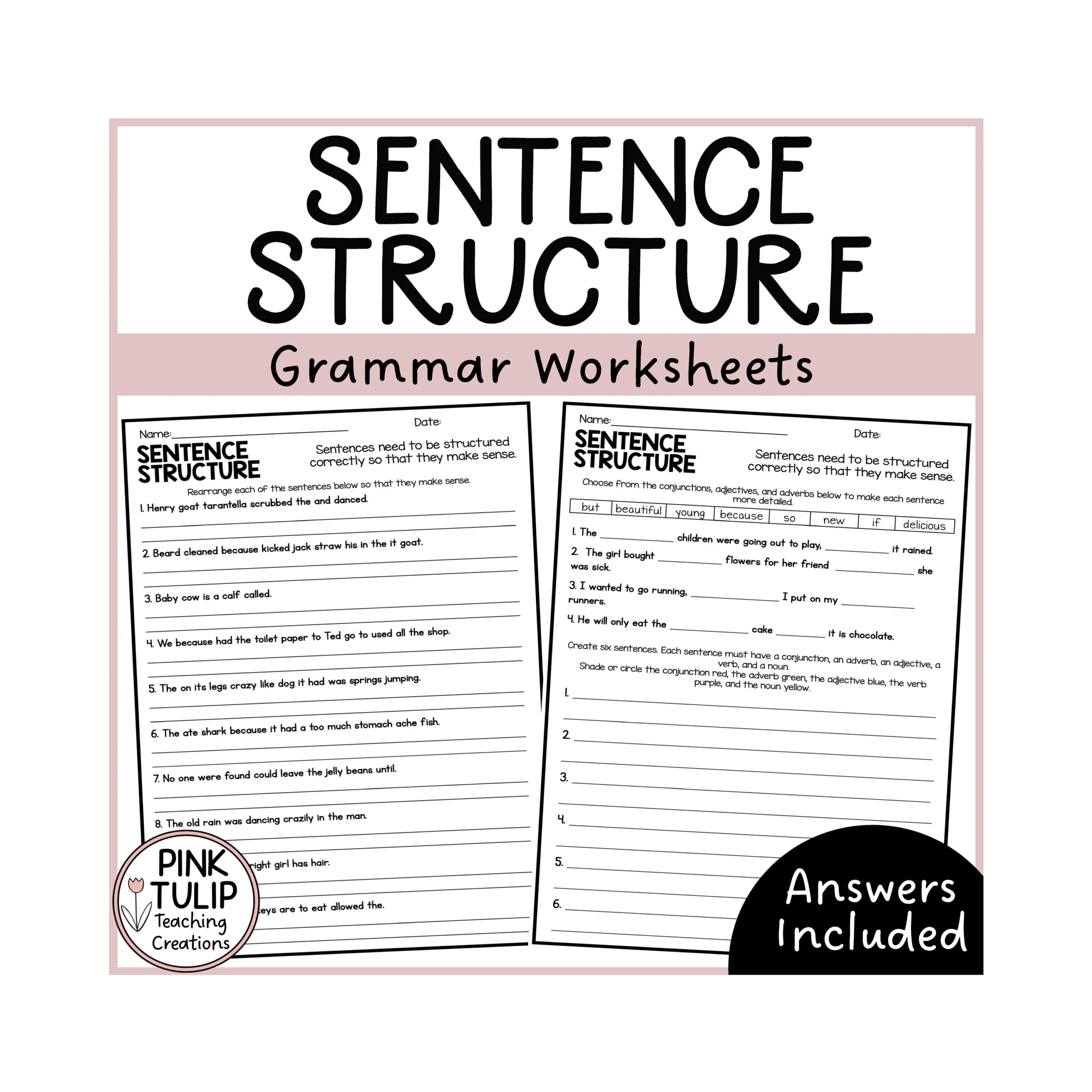 Sentence Structure Worksheets No Prep Printables Etsy