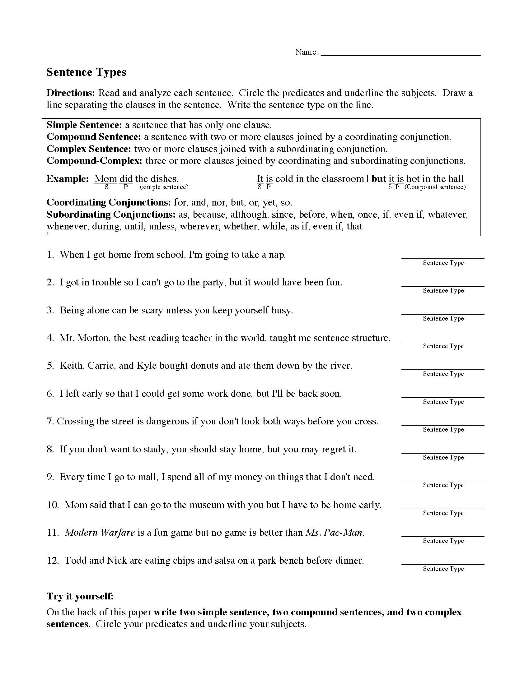 Complex Sentences Grammar Worksheets Complex Sentences Grammar Worksheets