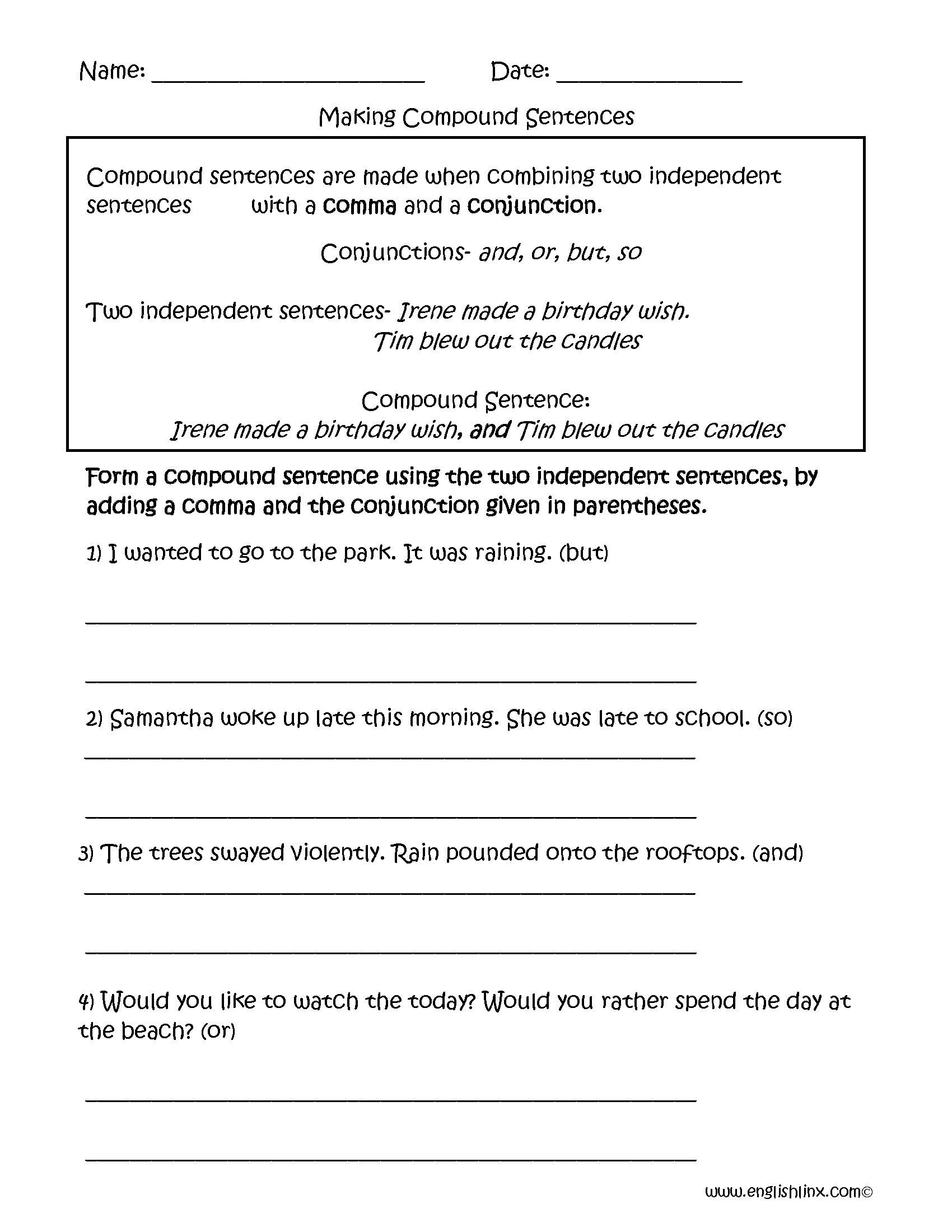 sentences worksheetes compound sentences worksheets