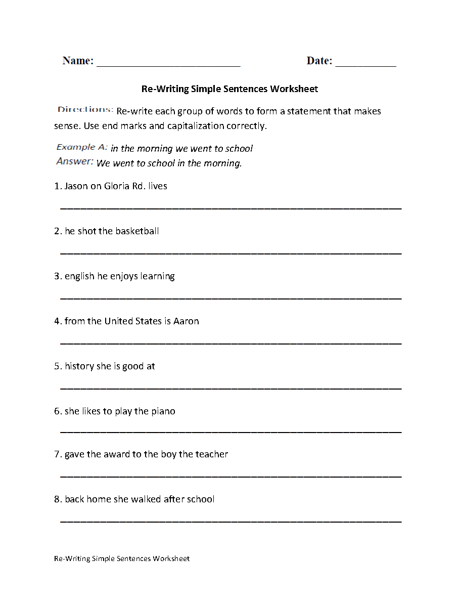 Sentences Worksheets Simple Sentences Worksheets Sentences Worksheets Simple Sentences Worksheets