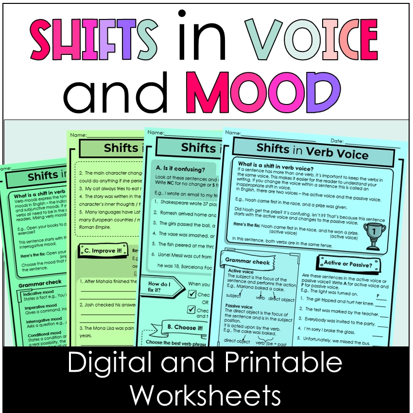 Shift In Verb Voice And Mood Digital Worksheets 7th 8th 9th 10th Grade Grammar Shift In Verb Voice And Mood Digital Worksheets 7th 8th 9th 10th Grade Grammar