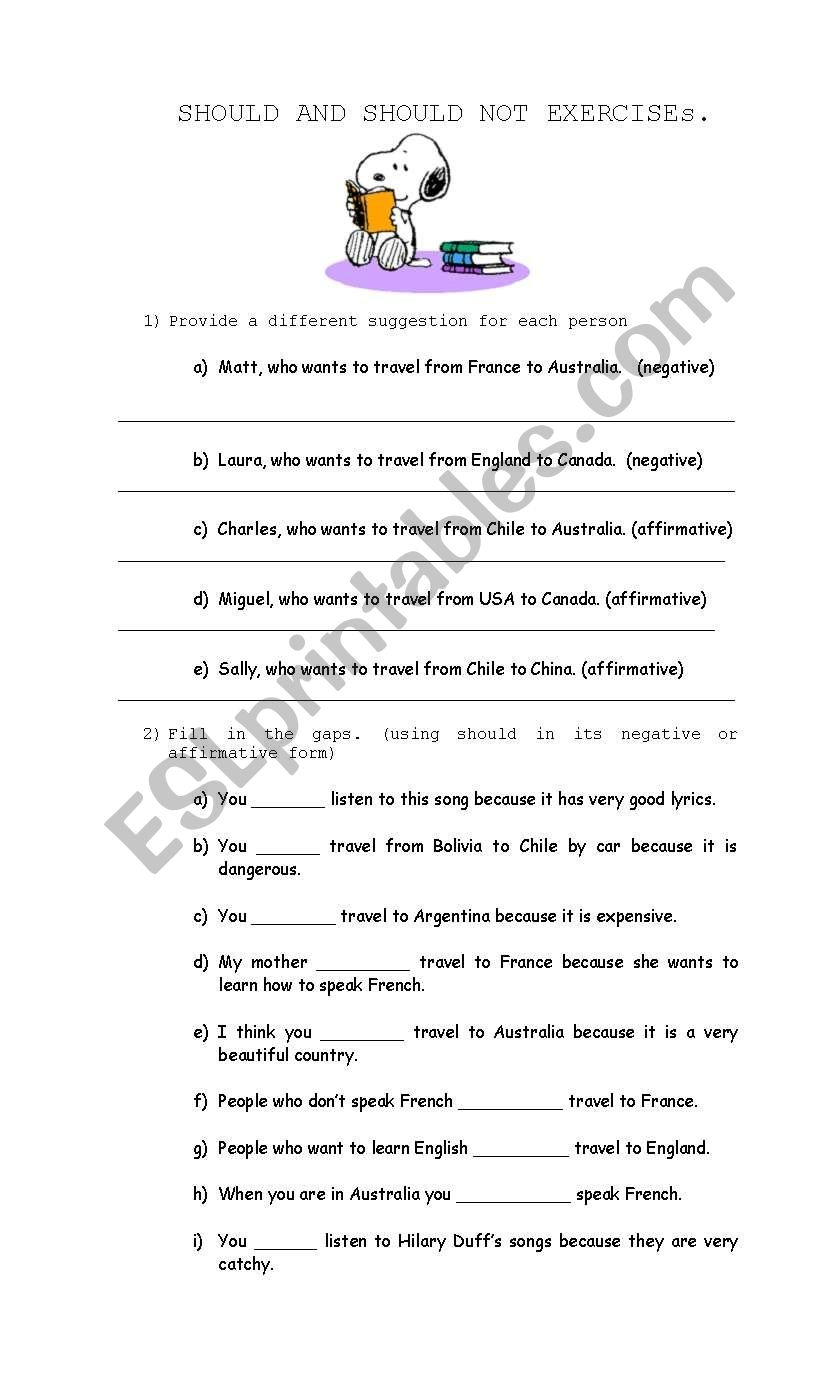 Grammar Worksheet Should