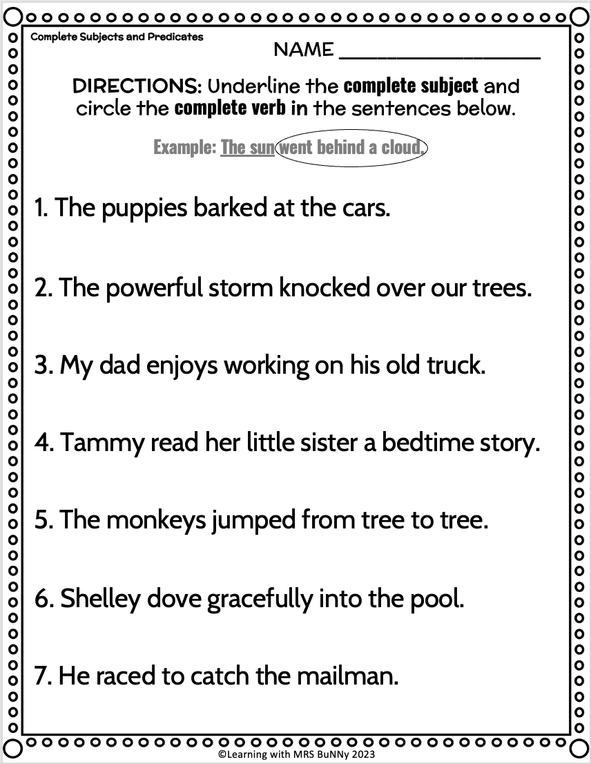 Grammar Subject And Predicate Worksheet Grammar Subject And Predicate Worksheet
