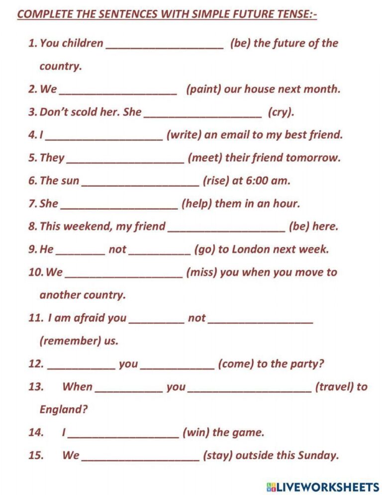 Simple Future T Free Interactive Worksheets 1342839