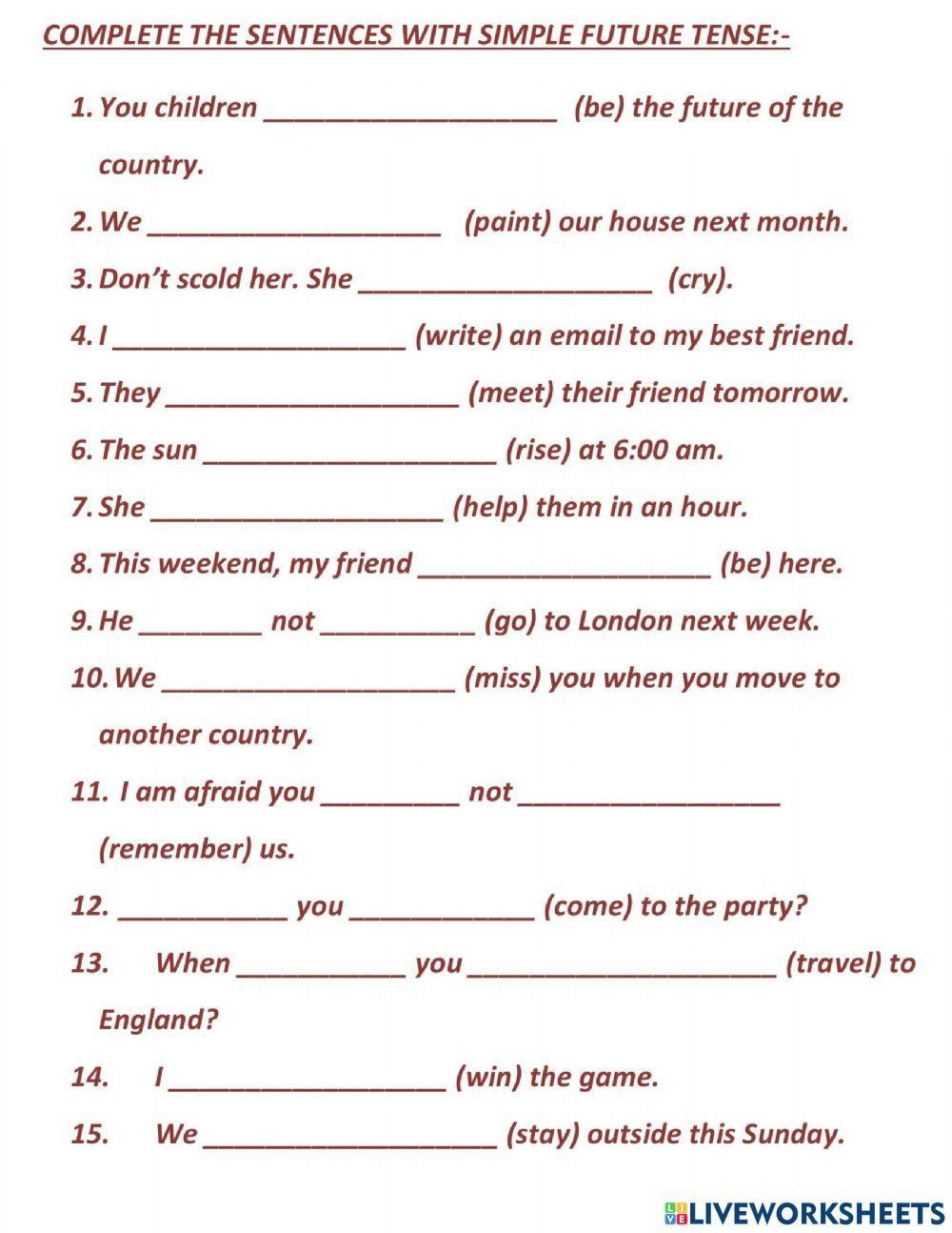 Simple Future T Free Interactive Worksheets 1342839