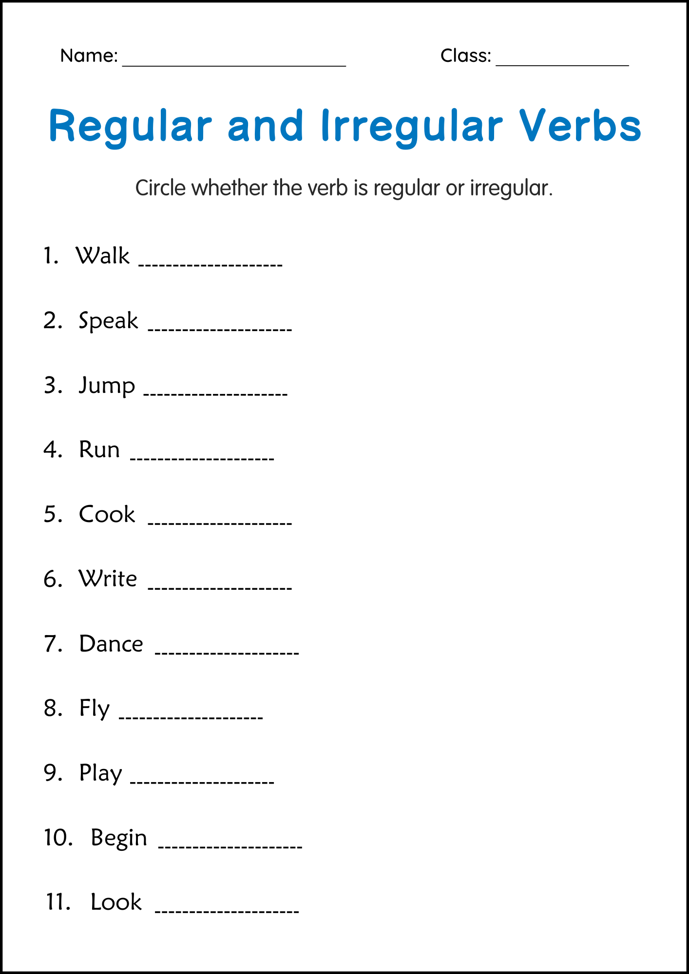 Simple Past Regular And Irregular Verbs Grammar Worksheets For Grade 1 2 3 Teaching Resources