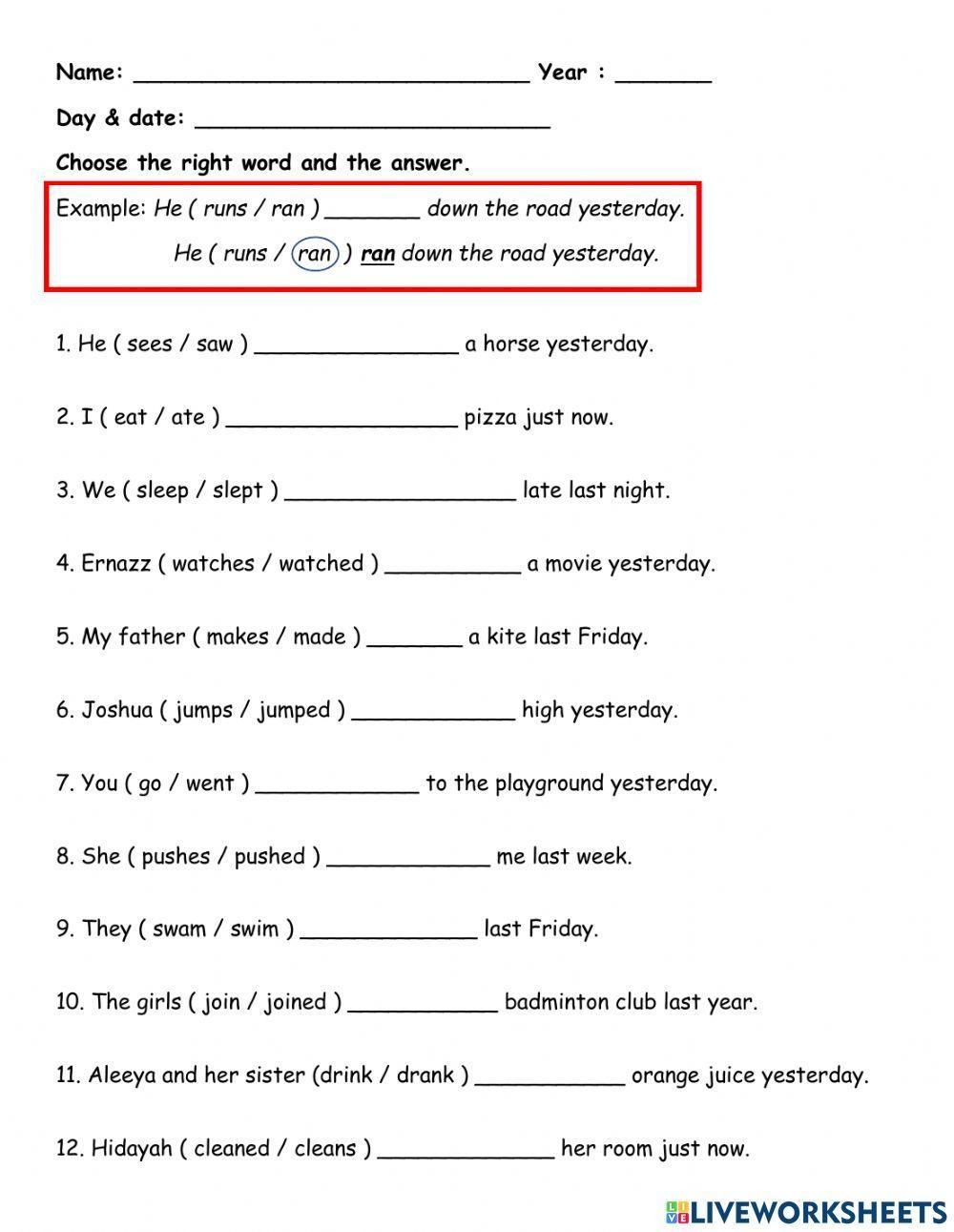 Simple Past Ten Free Interactive Worksheets 1356143