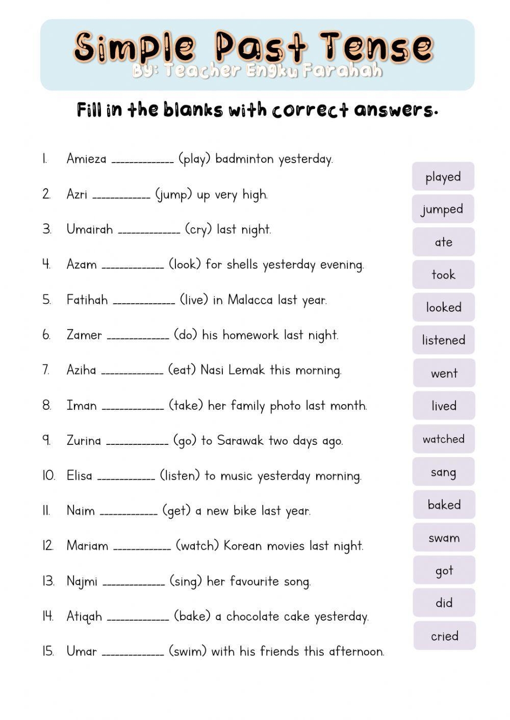 Simple Past Ten Free Interactive Worksheets 542570